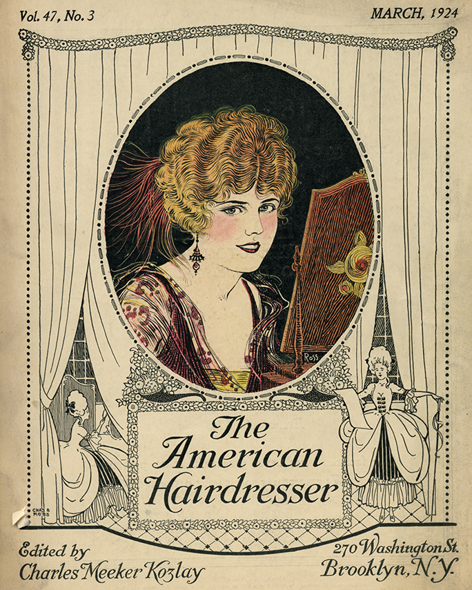 1924 1920s The American Hairdresser magazine cover with woman with finger wave bobbed hair bob hairstyle