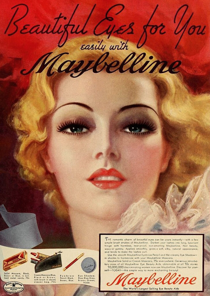 1930s makeup maybelline advertisement mascara eyeshadow eyebrow pencil vintage