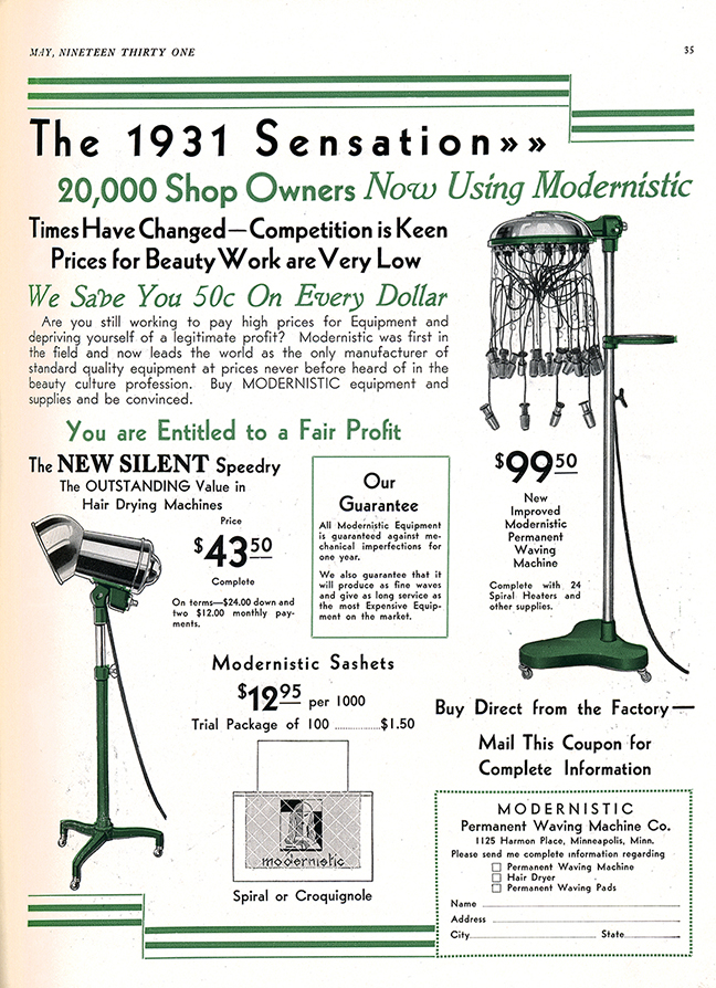 1931 Modernist Vintage Perm Machine and Dryer Ad