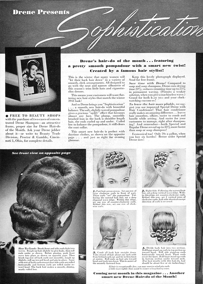 Drene Shampoos Hairstyle advertisement 1940s chignon