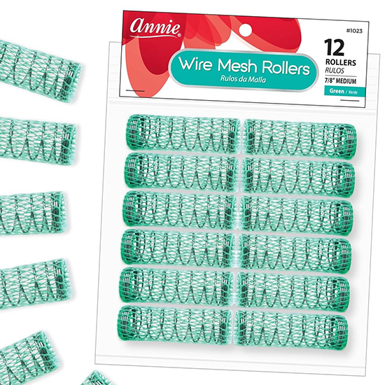 Wire mesh rollers, shown in a variety of sizes