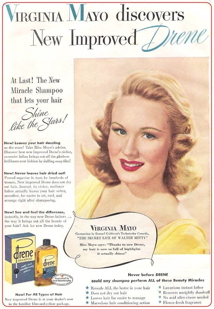 Virginia Mayo drene shampoo advertisement circa 1950s