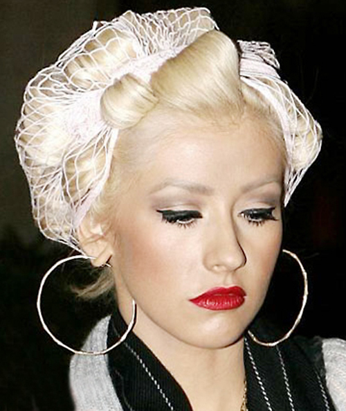 christina aguilera in pinup makeup and pin curls celebrity on the street
