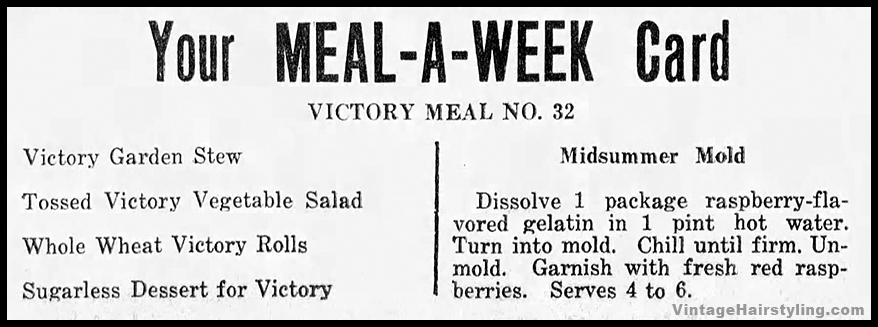 WWII meal card for victory meal