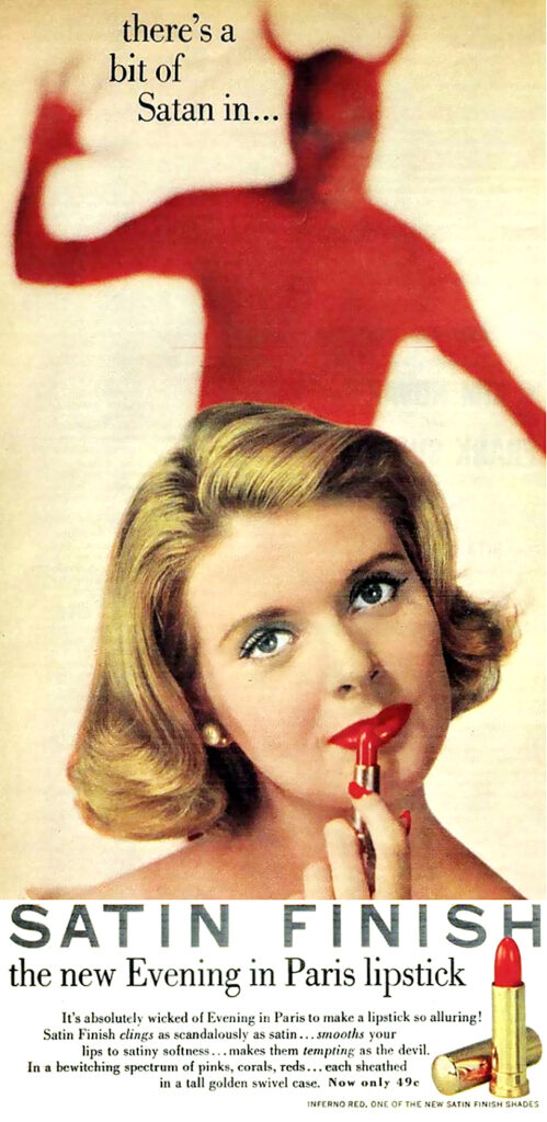 1950s makeup advertisement red lipstick and satan