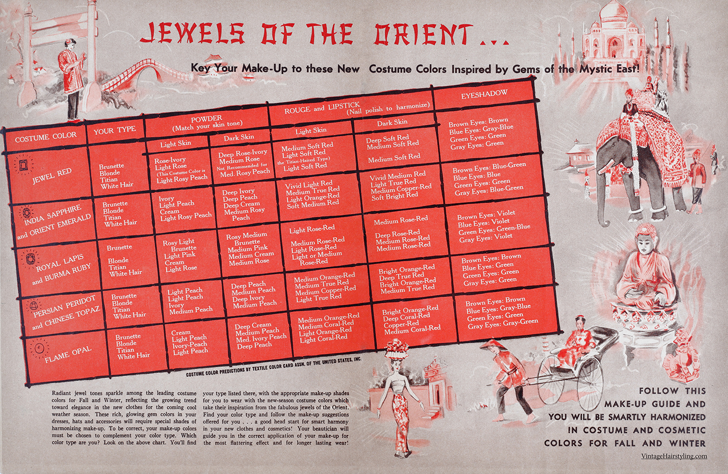 1940 makeup color chart Fall jewels of the orient theme