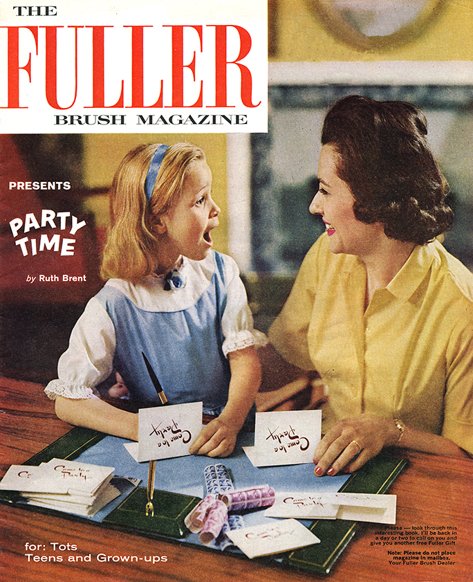 Fuller Brush Magazine catalogue cover vintage woman in yellow shirt and young girl in blue dress