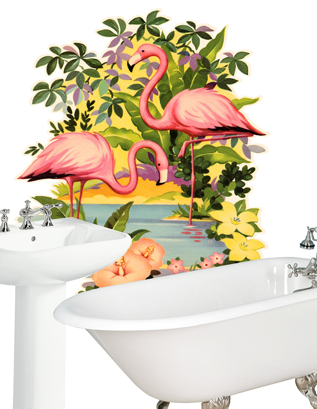 Pink_Flamingos_Hibiscus_Flower_Wall_Decal-vintage-bathroom-gift-idea