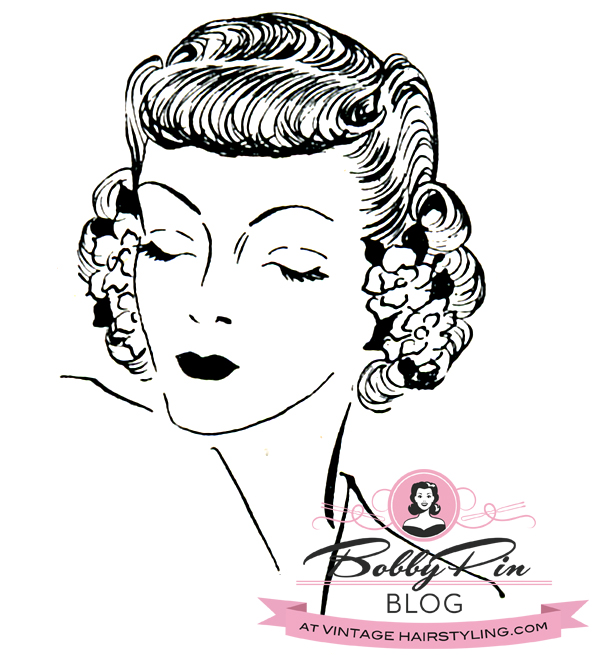 drawing 1940s vintage hairstyle with posies accessory