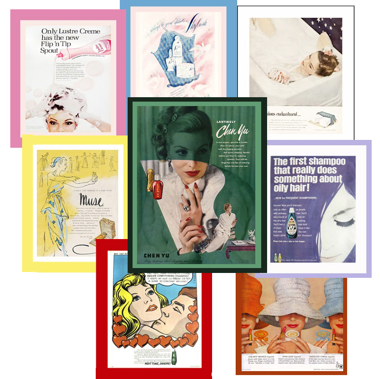 Group of vintage beauty advertisements from the 20th century