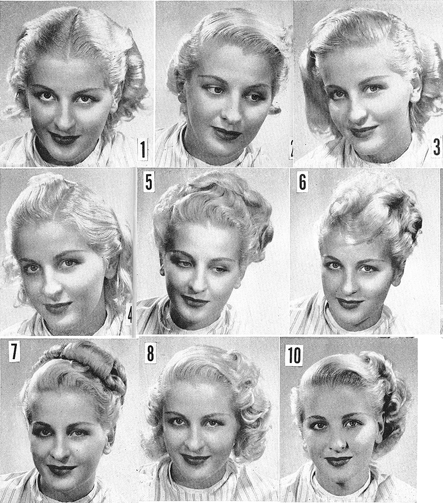 blonde woman with different vintage 1940s hairstyles