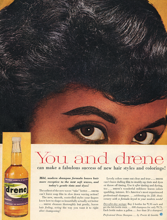 Drene 1960s black haircare product magazine advertisement