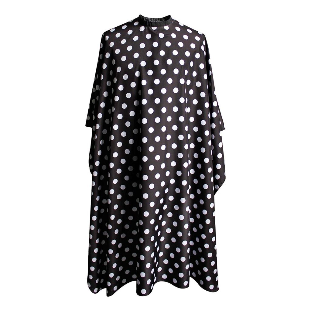 black and white polka dot salon cape