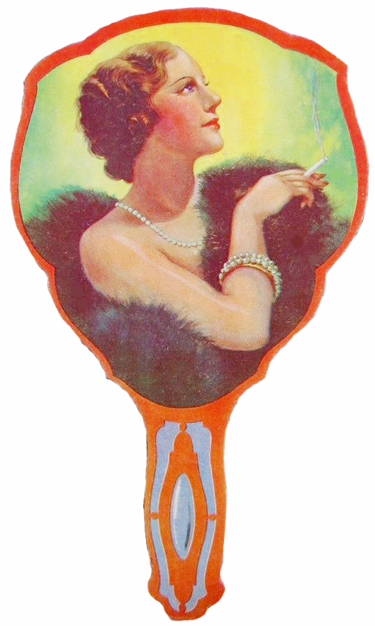 vintage antique advertising fan deco lady with black fur